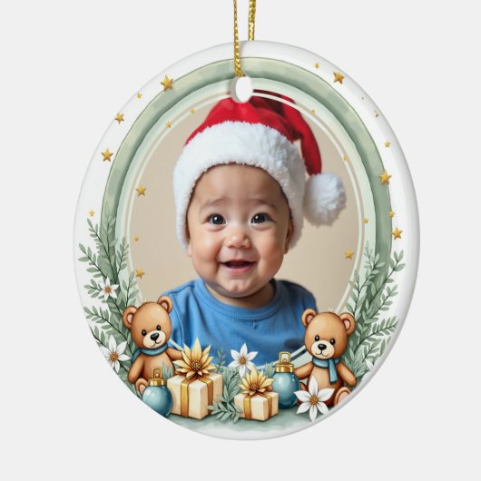 1e kerstmis 2-zijdig, Regenboogwensen Keramisch Ornament (Links)