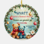 1e kerstmis 2-zijdig, Teddy Tidings Keramisch Ornament (Achterkant)