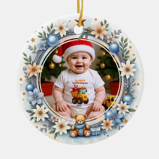 1e Kerstmis 2-zijdig, Twinkel & Vrolijkheid Keramisch Ornament (Voorkant)