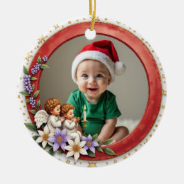 1e kerstmis 2-zijdige Cherub Joy Keramisch Ornament