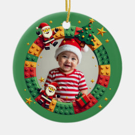 1e kerstmis 2-zijdige Festive Builder groen Keramisch Ornament
