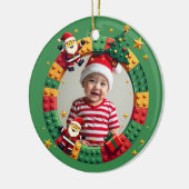 1e kerstmis 2-zijdige Festive Builder groen Keramisch Ornament (Links)