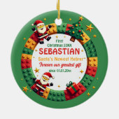 1e kerstmis 2-zijdige Festive Builder groen Keramisch Ornament (Achterkant)