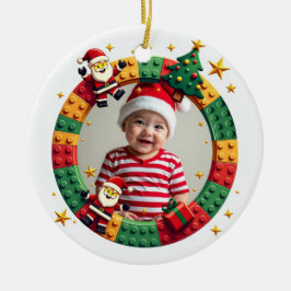 1e kerstmis 2-zijdige Festive Builder Keramisch Ornament