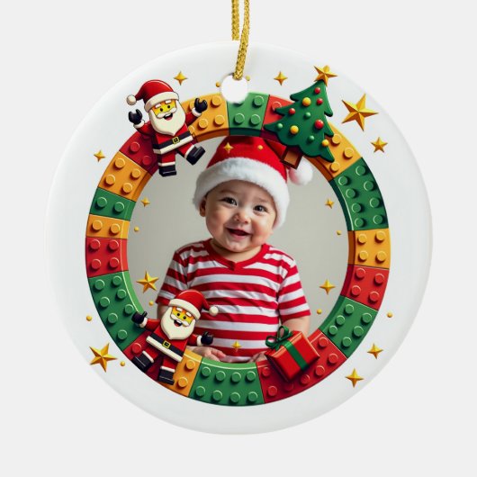 1e kerstmis 2-zijdige Festive Builder Keramisch Ornament (Voorkant)