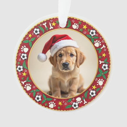1e kerstmis 2-zijdige Paws & Holly Ornament (voorkant)