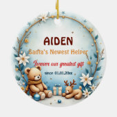 1e Kerstmis 2-zijdige Starry Snuggles Keramisch Ornament (Achterkant)