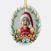 1e Kerstmis 2-zijdige Teddy Tidings Keramisch Ornament (Rechts)