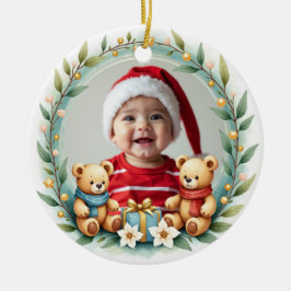 1e Kerstmis 2-zijdige Teddy Tidings Keramisch Ornament