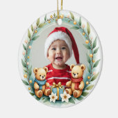 1e Kerstmis 2-zijdige Teddy Tidings Keramisch Ornament (Links)