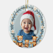 1e Kerstmis 2-zijdige Teddy Tidings Keramisch Ornament (Links)