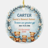 1e Kerstmis 2-zijdige Teddy Tidings Keramisch Ornament (Achterkant)