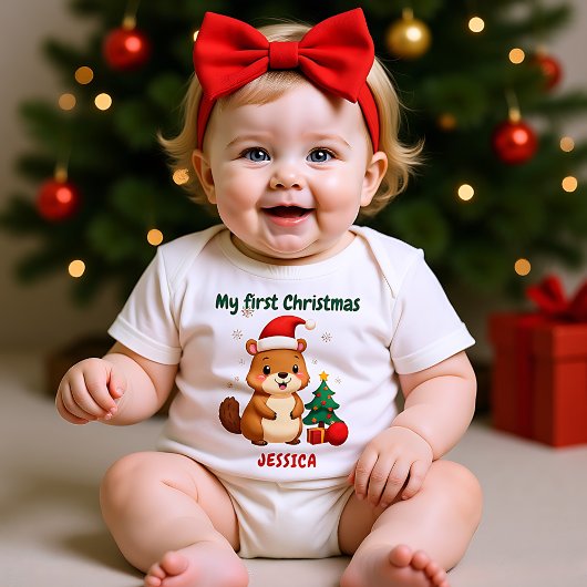 🎄1e Kerstmis, aangepaste tekst, Boom-pende Debuut Romper