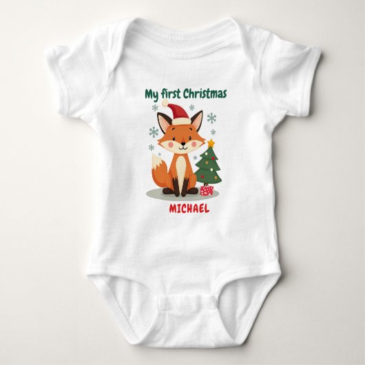 1e Kerstmis, aangepaste tekst, Festive Fox Trot Romper (Voorkant)