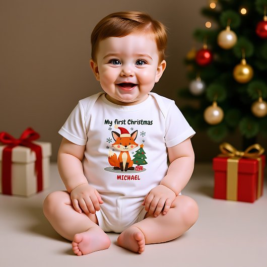 1e Kerstmis, aangepaste tekst, Festive Fox Trot Romper