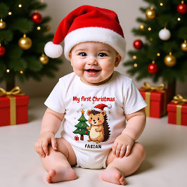 🎄1e Kerstmis, aangepaste tekst, Kerstfeestje Egel Romper
