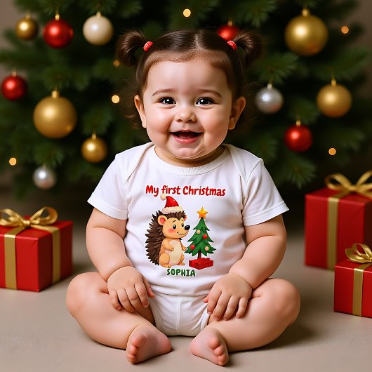 🎄1e Kerstmis, aangepaste tekst, Prickle Me Festiv Romper