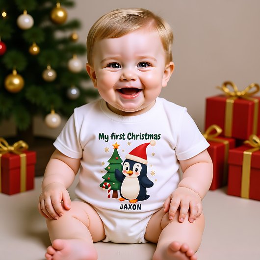 🎄1e Kerstmis, aangepaste tekst, Waddle & Wonder Romper