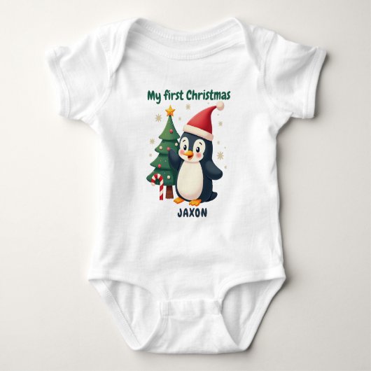 🎄1e Kerstmis, aangepaste tekst, Waddle & Wonder Romper (Voorkant)