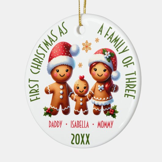 1e Kerstmis als een familie van 3 Gingerbread Fami Keramisch Ornament (Links)