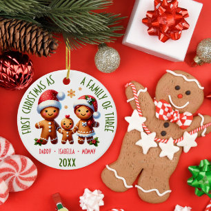 1e Kerstmis als een familie van 3 Gingerbread Fami Keramisch Ornament