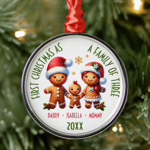 1e Kerstmis als een familie van 3 Gingerbread Fami Metalen Ornament