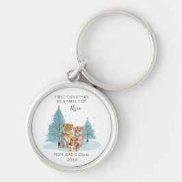 1e Kerstmis als Familie van 3 Waterverf Baby Leeuw Sleutelhanger