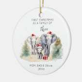 1e Kerstmis als Familie van 3 Waterverf Olifant Keramisch Ornament (Links)