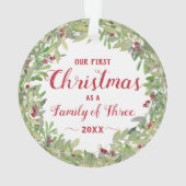 1e Kerstmis als Familie van Drie Foto krans Ornament (achterkant)