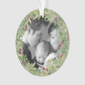1e Kerstmis als Familie van Drie Foto krans Ornament (voorkant)