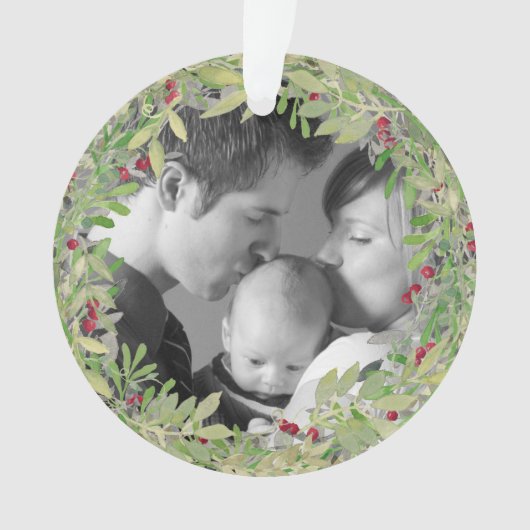 1e Kerstmis als Familie van Drie Foto krans Ornament (voorkant)