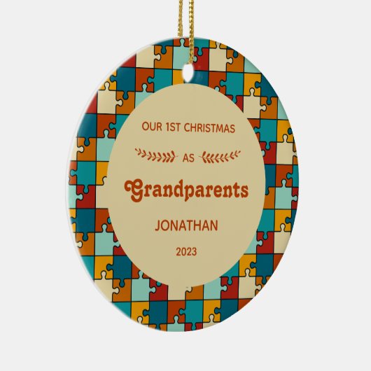 1e Kerstmis als grootouders Puzzel Foto Keramisch Ornament (Rechts)