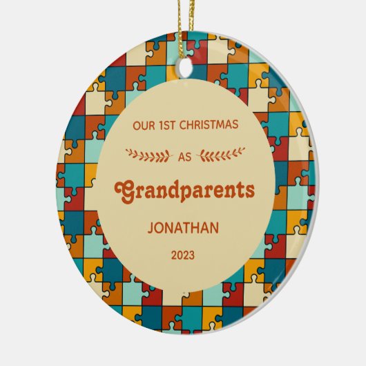 1e Kerstmis als grootouders  Puzzel Foto Keramisch Ornament (Links)