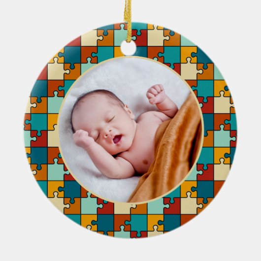 1e Kerstmis als grootouders  Puzzel Foto Keramisch Ornament (Achterkant)