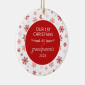 1e Kerstmis Als Grootouders Rode Sneeuwvlok Foto Keramisch Ornament (Rechts)