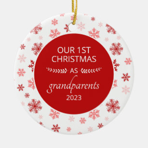 1e Kerstmis Als Grootouders Rode Sneeuwvlok Foto Keramisch Ornament