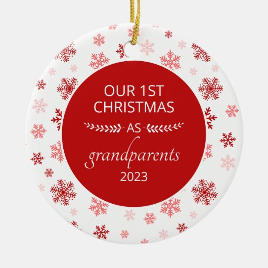 1e Kerstmis Als Grootouders Rode Sneeuwvlok Foto Keramisch Ornament (Voorkant)