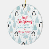 1e Kerstmis Als Grote Grootouders Pinguïn Blauw Keramisch Ornament (Links)