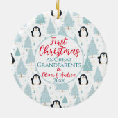1e Kerstmis Als Grote Grootouders Pinguïn Blauw Keramisch Ornament (Achterkant)