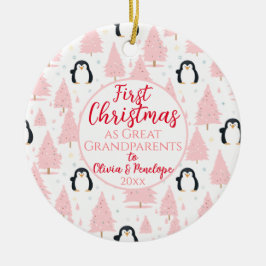 1e Kerstmis Als Grote Grootouders Pinguïn Roze Keramisch Ornament
