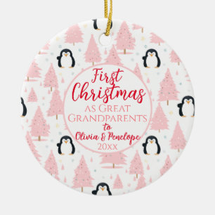 1e Kerstmis Als Grote Grootouders Pinguïn Roze Keramisch Ornament