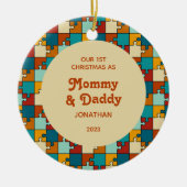1e Kerstmis als Mam & Pap  Puzzel Foto Keramisch Ornament (Voorkant)