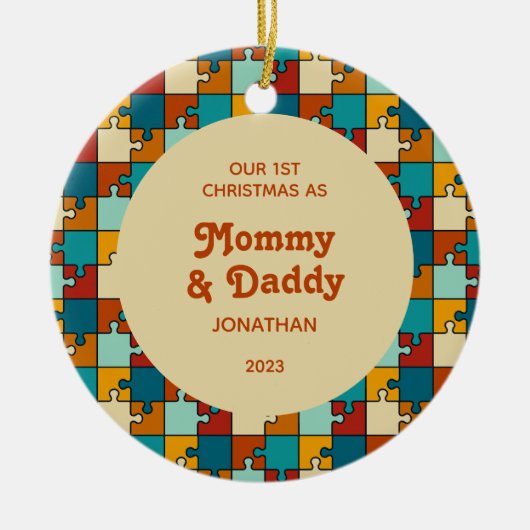 1e Kerstmis als Mam & Pap Puzzel Foto Keramisch Ornament (Voorkant)