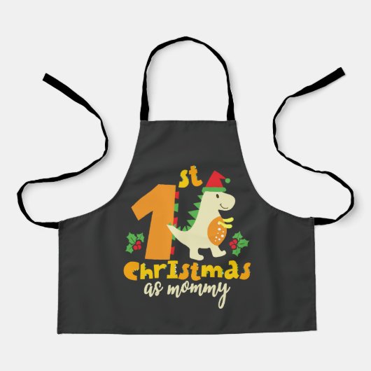 1e Kerstmis Als Mama Xmas Schattigee Dinosaurus Schort (Voorkant)