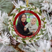 1e Kerstmis als tante 2 Foto Holly Wreath Elegant Keramisch Ornament