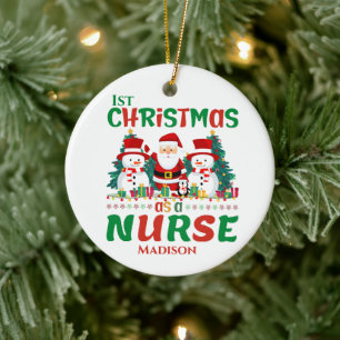 1e Kerstmis als Verpleegkundige Custom Keramisch Ornament
