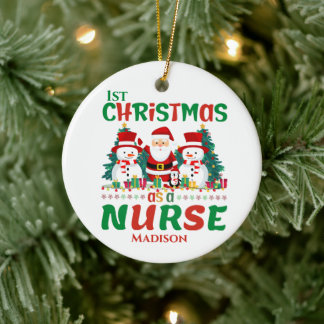 1e Kerstmis als Verpleegkundige Custom Keramisch Ornament