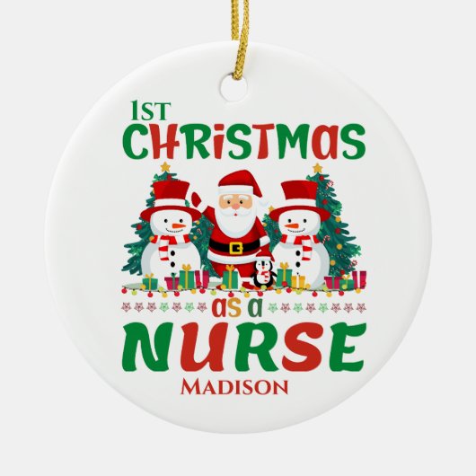 1e Kerstmis als Verpleegkundige Custom Keramisch Ornament (Voorkant)