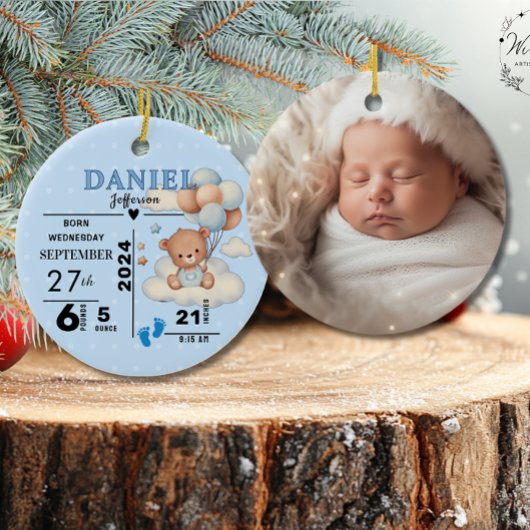 1e Kerstmis Baby Boy Geboorteaankondiging Foto Keramisch Ornament