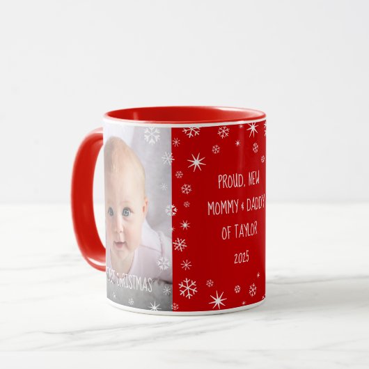 1e Kerstmis Baby Custom Foto Nieuwe Moeder Pap Roo Mok (Voorkant links)